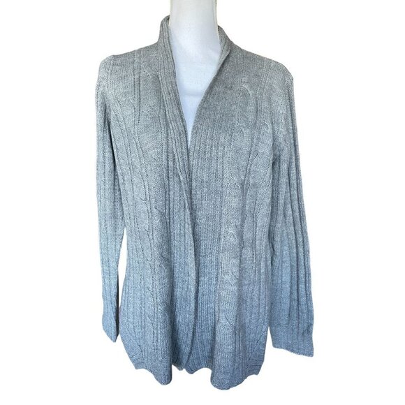 Jason Maxwell Sweater Cardigan Women's Gray Size Large Cable Knit Open Front - Picture 1 of 11